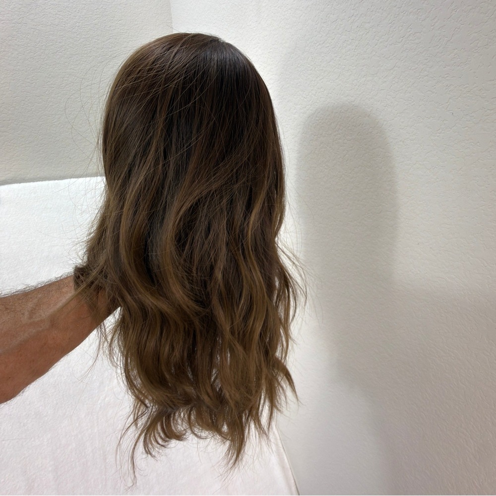 Synthetic Medium Length Wavy Wig Women 14" Brown Balayage Layered